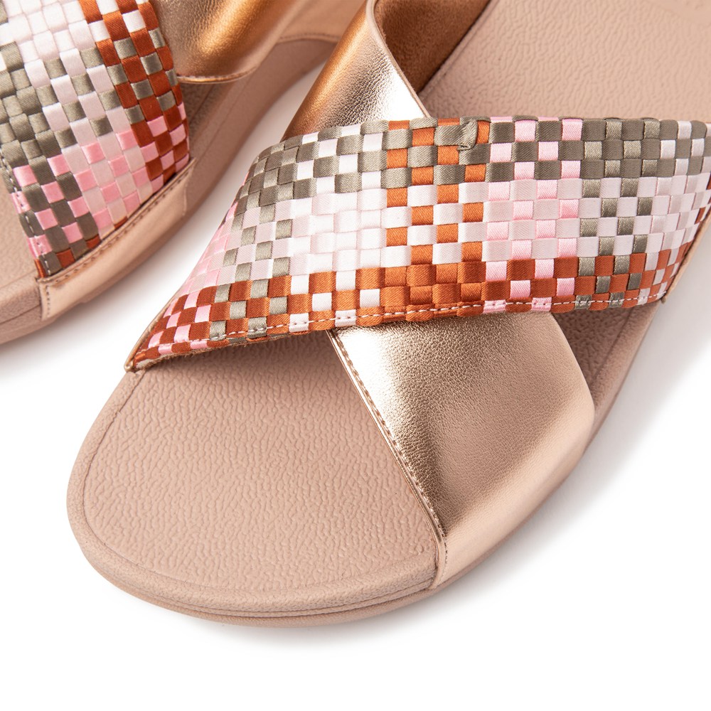 Fitflop Womens Slides Coral Pink - Lulu Silky-weave Cross - WU0194357